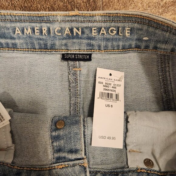 AMERICAN EAGLE Hi-Rise A-Line Skirt Denim Mini SIZE 6 Button Front Super Stretch - Picture 4 of 7